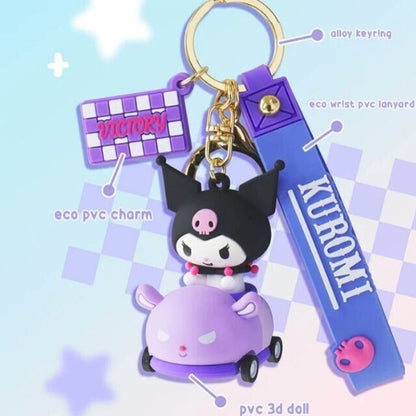 Sanrio Characters Kuromi On The Toy Car Keychain Kawaii Gift Bag 3D Figure