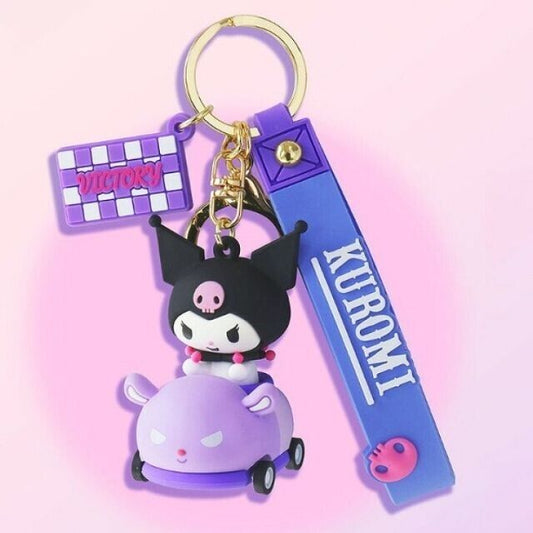 Sanrio Characters Kuromi On The Toy Car Keychain Kawaii Gift Bag 3D Figure