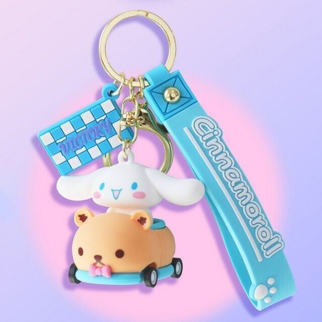 Sanrio Characters Cinnamoroll On The Toy Car Keychain Kawaii Gift Bag 3D Figure