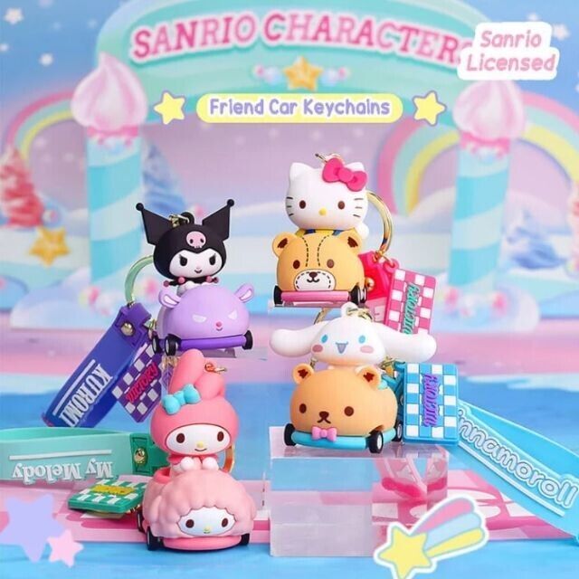 Sanrio Characters Hello Kitty On The Toy Car Keychain Kawaii Gift Bag 3D Figure