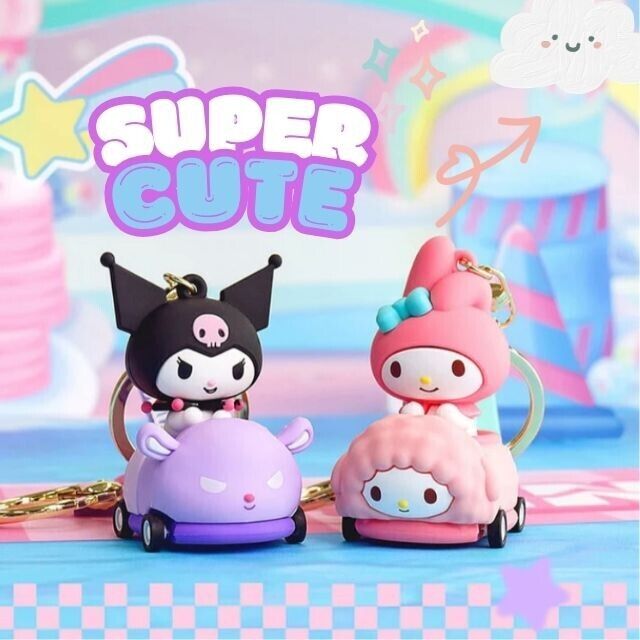 Sanrio Characters My Melody On The Toy Car Keychain Kawaii Gift Bag 3D Figure