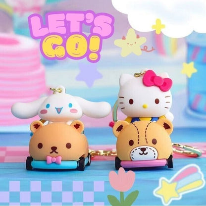 Sanrio Characters Hello Kitty On The Toy Car Keychain Kawaii Gift Bag 3D Figure