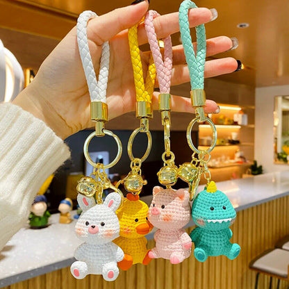 Cute White Easter Rabbit Resin Keychain Handknit Motif 3D Animal Shape Bag Charm