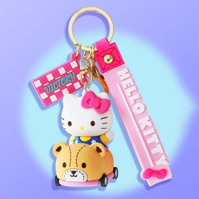 Sanrio Characters Hello Kitty On The Toy Car Keychain Kawaii Gift Bag 3D Figure