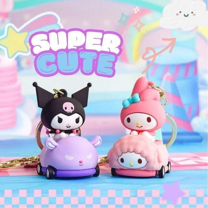 Sanrio Characters Kuromi On The Toy Car Keychain Kawaii Gift Bag 3D Figure