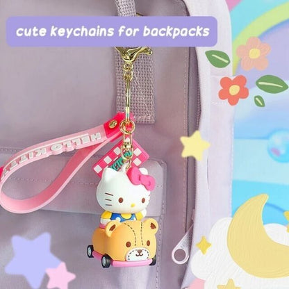 Sanrio Characters Hello Kitty On The Toy Car Keychain Kawaii Gift Bag 3D Figure