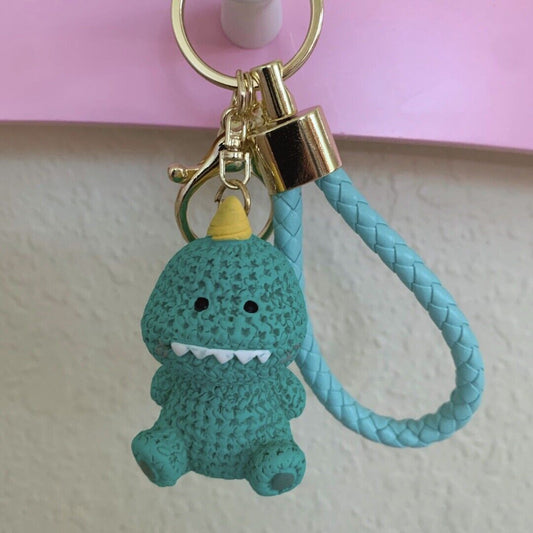 Cute Dino Dinosaur T-rex Resin Keychain Handknit Motif 3D Animal Shape Bag Charm