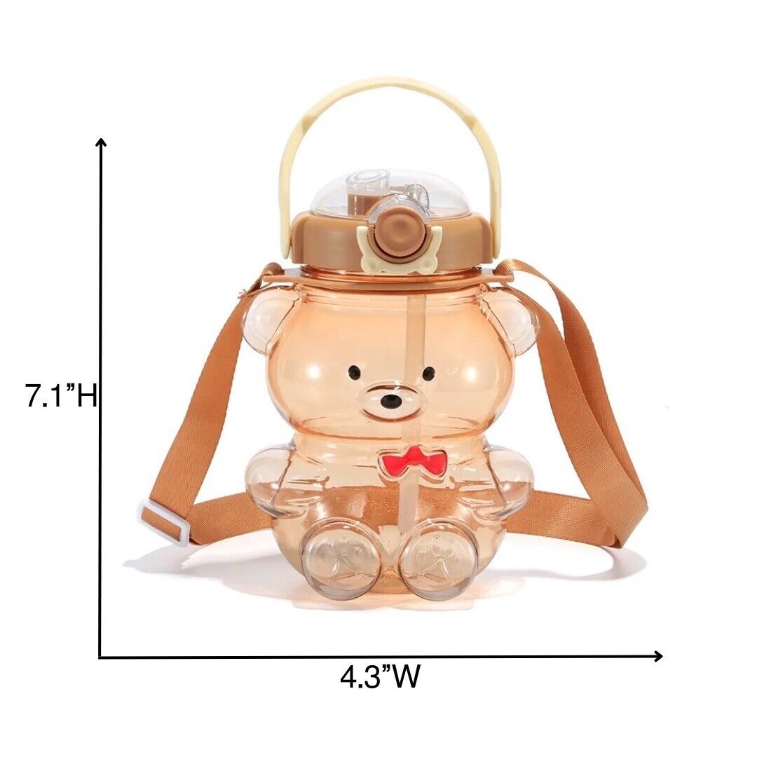 Cute Kawaii Teddy Bear Shape 32oz water bottle with straw for Summer/Sport/Kids