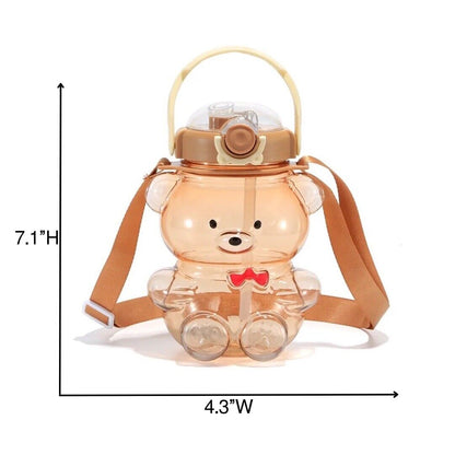 Cute Kawaii Teddy Bear Shape 32oz water bottle with straw for Summer/Sport/Kids