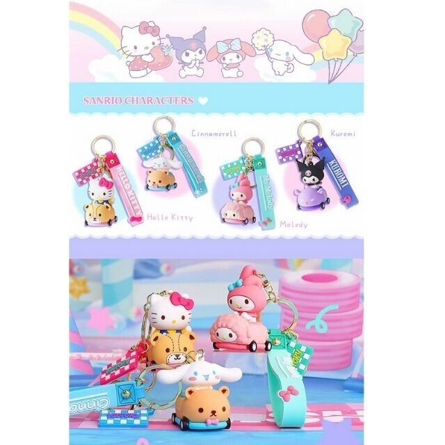 Sanrio Characters My Melody On The Toy Car Keychain Kawaii Gift Bag 3D Figure