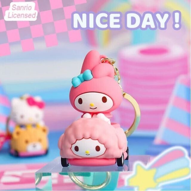 Sanrio Characters My Melody On The Toy Car Keychain Kawaii Gift Bag 3D Figure