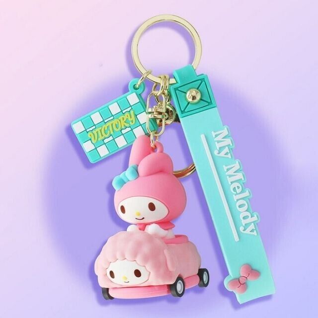 Sanrio Characters My Melody On The Toy Car Keychain Kawaii Gift Bag 3D Figure