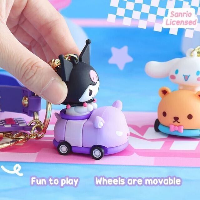 Sanrio Characters Kuromi On The Toy Car Keychain Kawaii Gift Bag 3D Figure