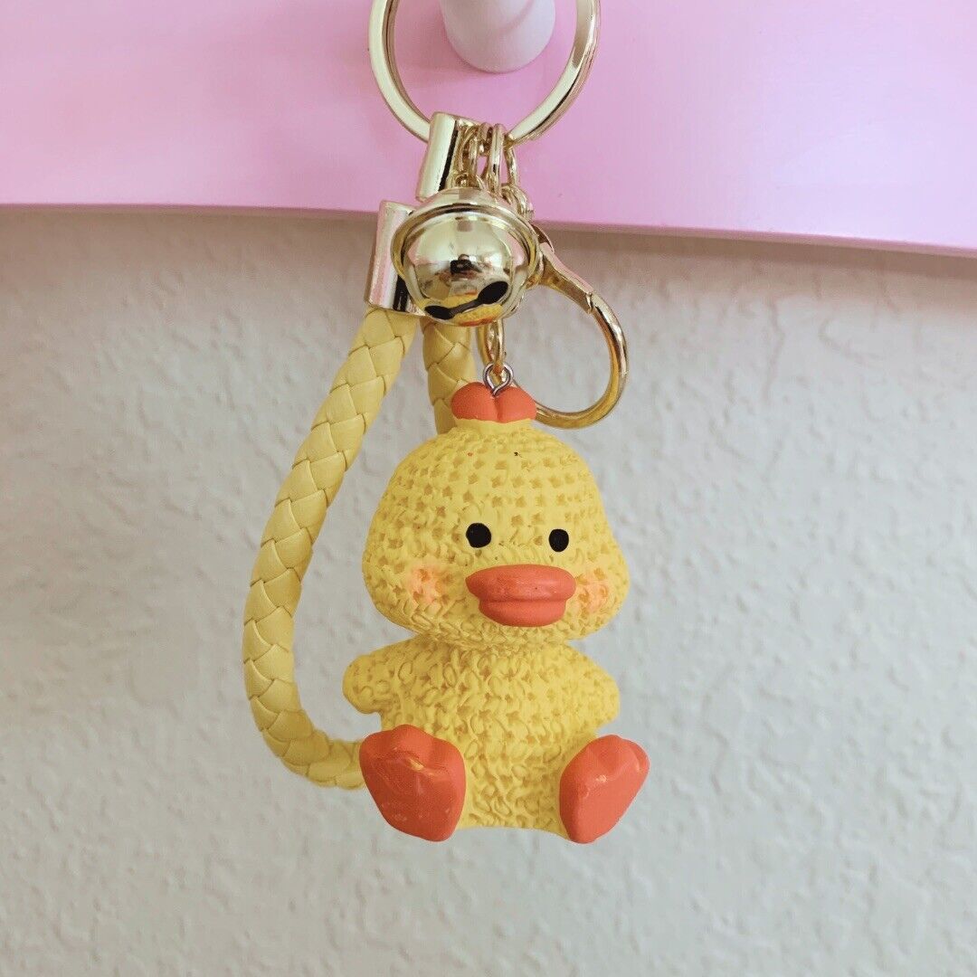 Cute Yellow Duck/Chick Resin Keychain Handknit Motif 3D Animal Shape Bag Charm