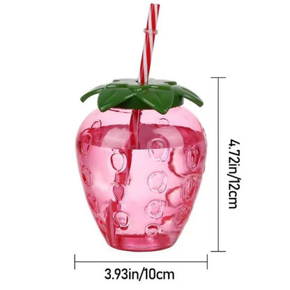 Cute Kawaii Strawberry water bottle with Straw & Charms 16oz