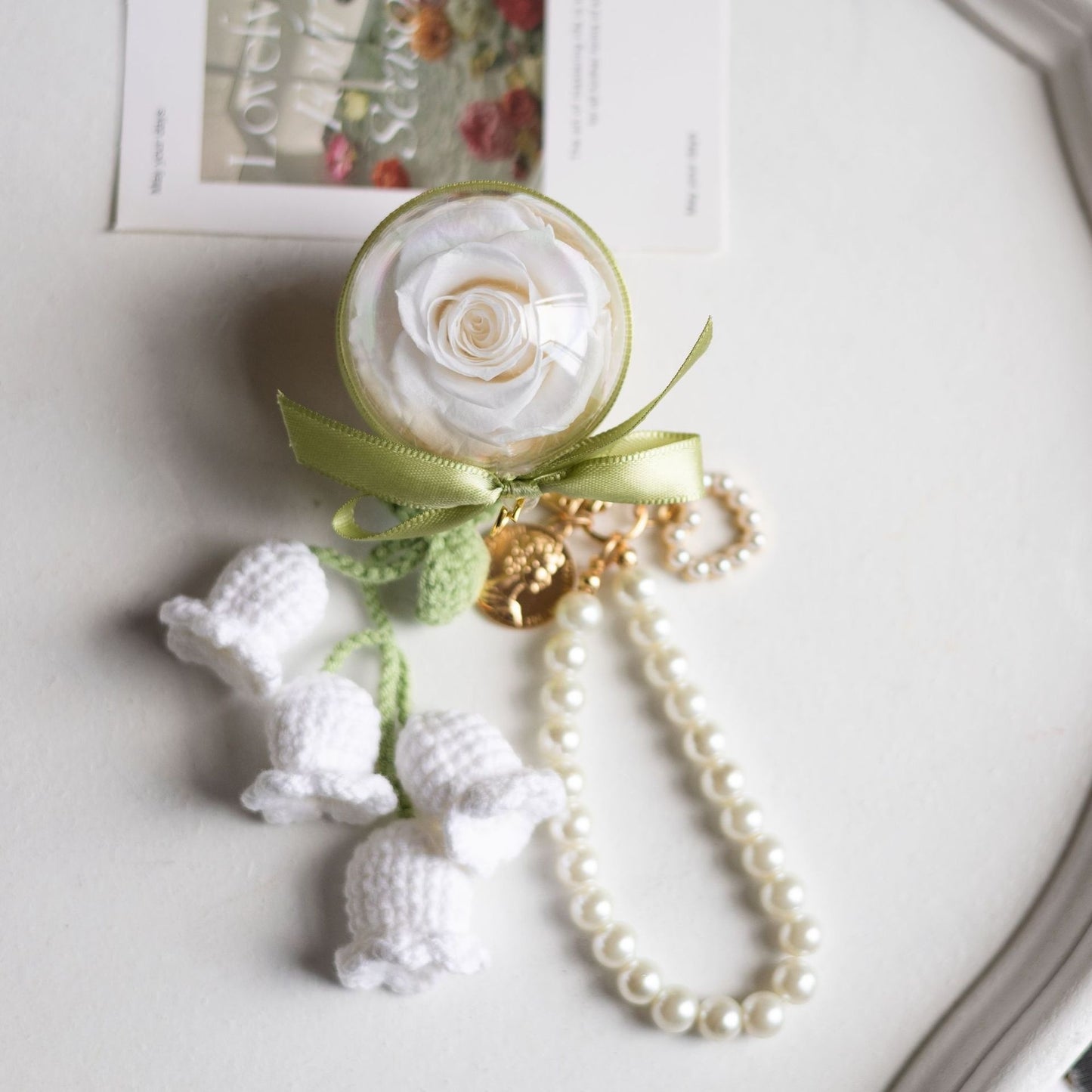 Preserved Flower Floral ball Crochet Key chain